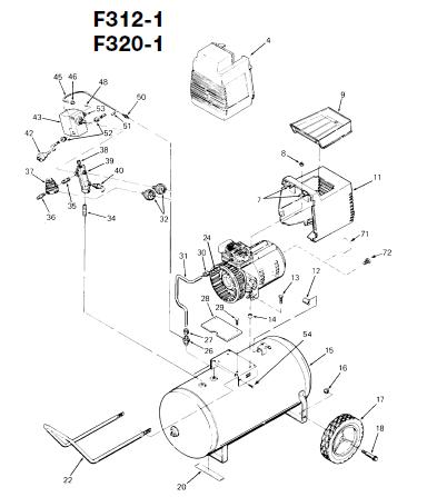 Devilbiss F320-1 Air Compressor Breakdown, Parts & Kits